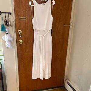 Express White Sleeveless Jumpsuit with Tie Belt Accent